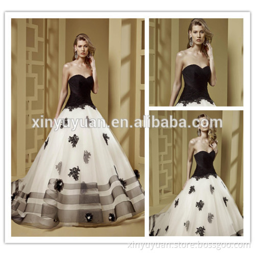 Manufacture wholesale high quality White & black wedding dress DM-024 Custom made bridal dress big size